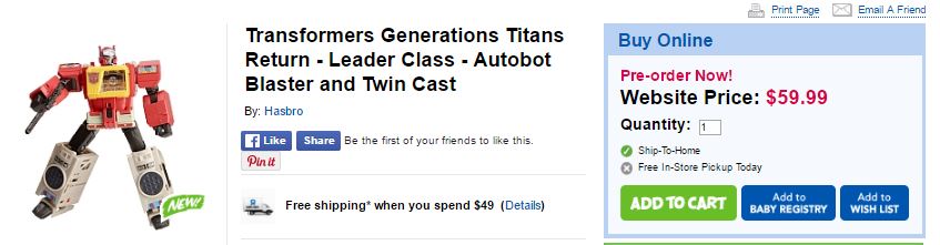 Transformers News: Preorders for Transformers Titans Return Wave 1 at Toysrus.ca with Price Breakdown and Release Date