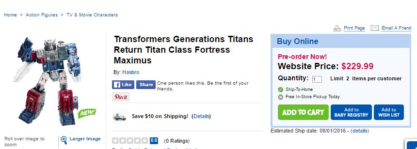 Transformers News: Preorders for Transformers Titans Return Wave 1 at Toysrus.ca with Price Breakdown and Release Date
