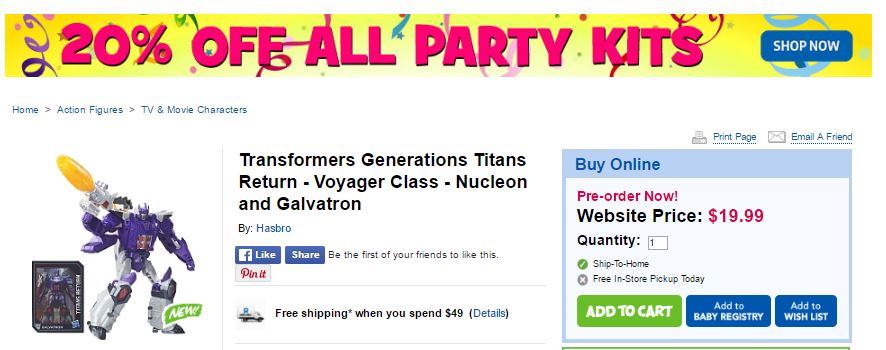 Transformers News: Preorders for Transformers Titans Return Wave 1 at Toysrus.ca with Price Breakdown and Release Date