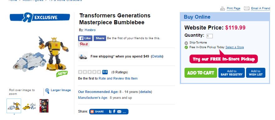 Transformers News: Official Listing and Stock Images for Hasbro Transformers Masterpiece MP-08 Bumblebee