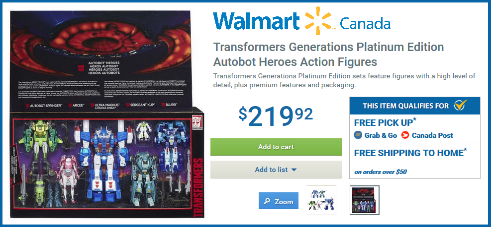 Transformers News: Transformers Generations Platinum Edition Autobot Heroes Set Listed At Wal-Mart.ca