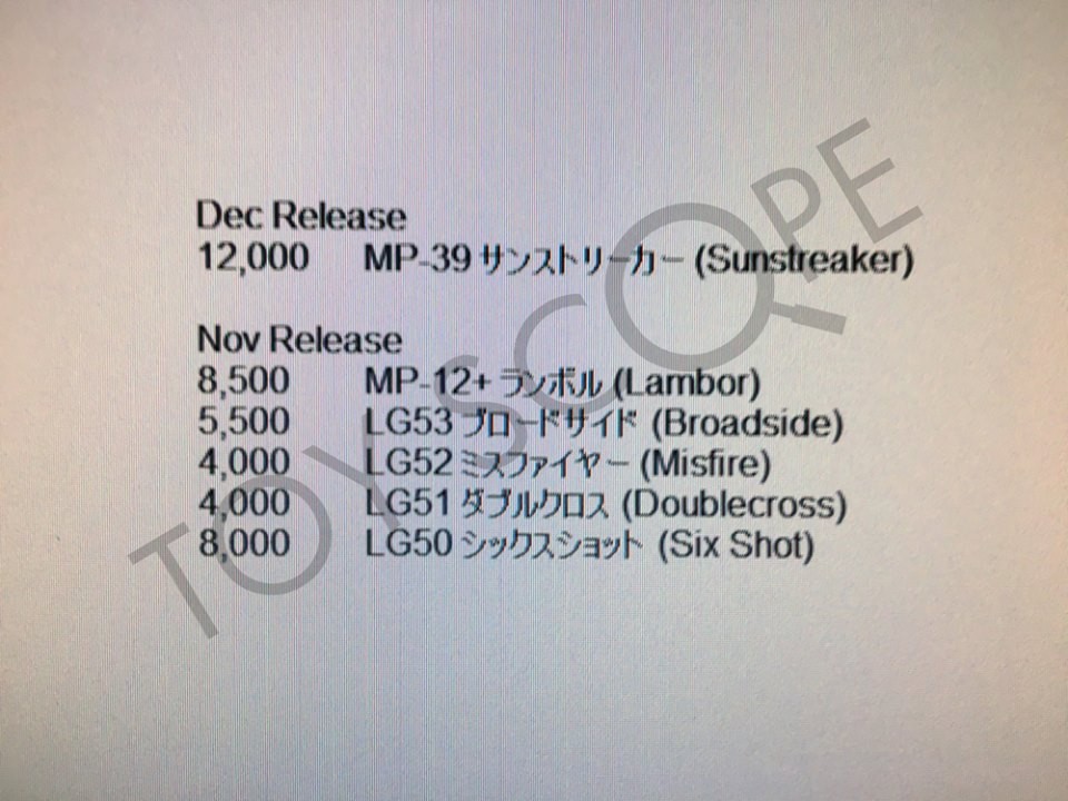 Transformers News: Confirmation of MP-12+ Sideswipe and Takara Legends Misfire, Sixshot, Broadside & Doublecross
