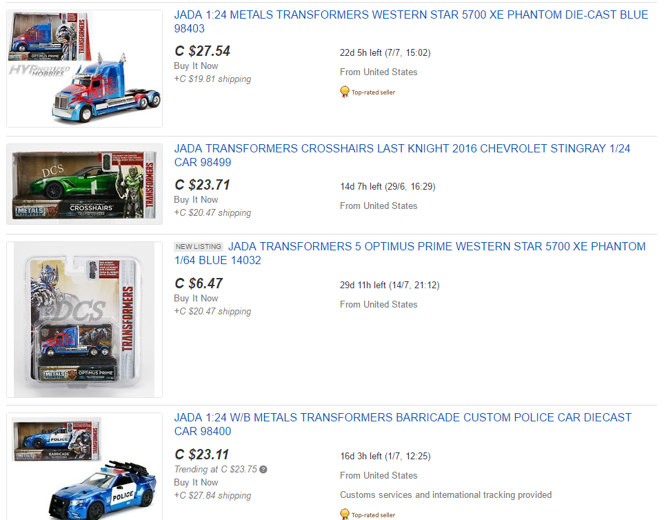 Transformers News: Jada Die Cast Vehicles from Transformers: The Last Knight Available on E-bay at Retail Prices