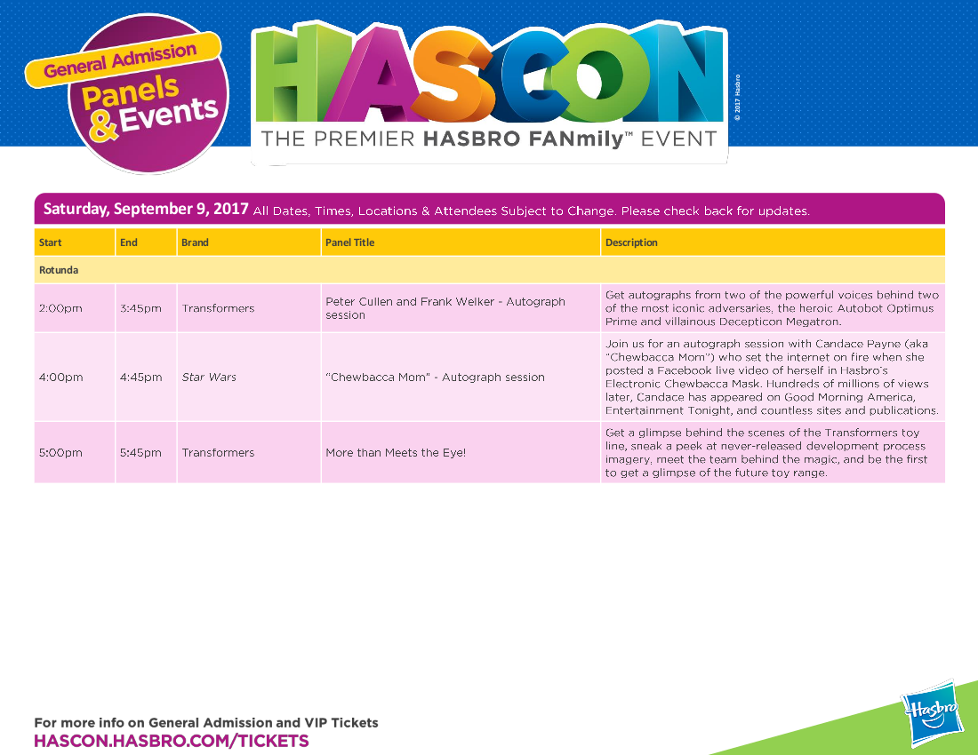 Transformers News: Full HASCON 2017 Transformers Panels and Event Schedule: IDW, Machinima, The Last Knight, More