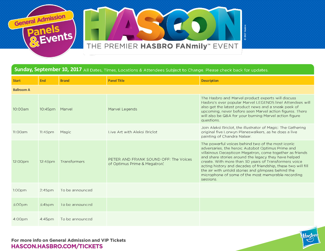 Transformers News: Full HASCON 2017 Transformers Panels and Event Schedule: IDW, Machinima, The Last Knight, More