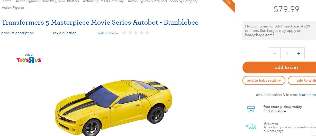 Transformers News: Transformers Movie Masterpiece MPM-3 Bumblebee Available at Toysrus.com