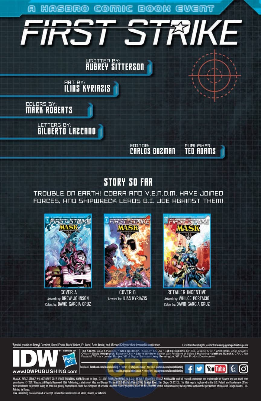 Transformers News: Full preview for IDW M.A.S.K. First Strike #1  #HasbroFirstStrike