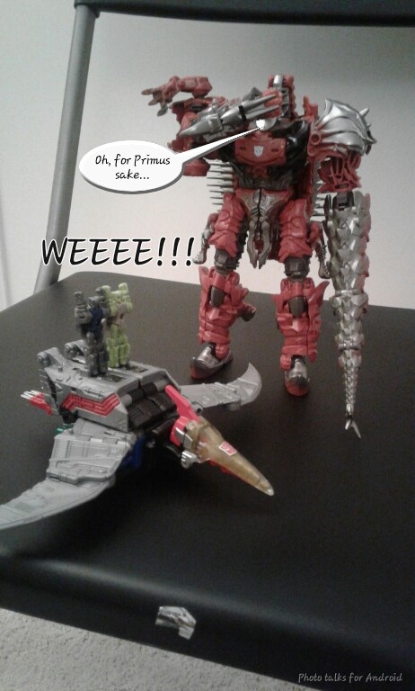 Transformers News: More In Hand Images of Transformers Power of the Primes Swoop and Slug Showing Combined Modes