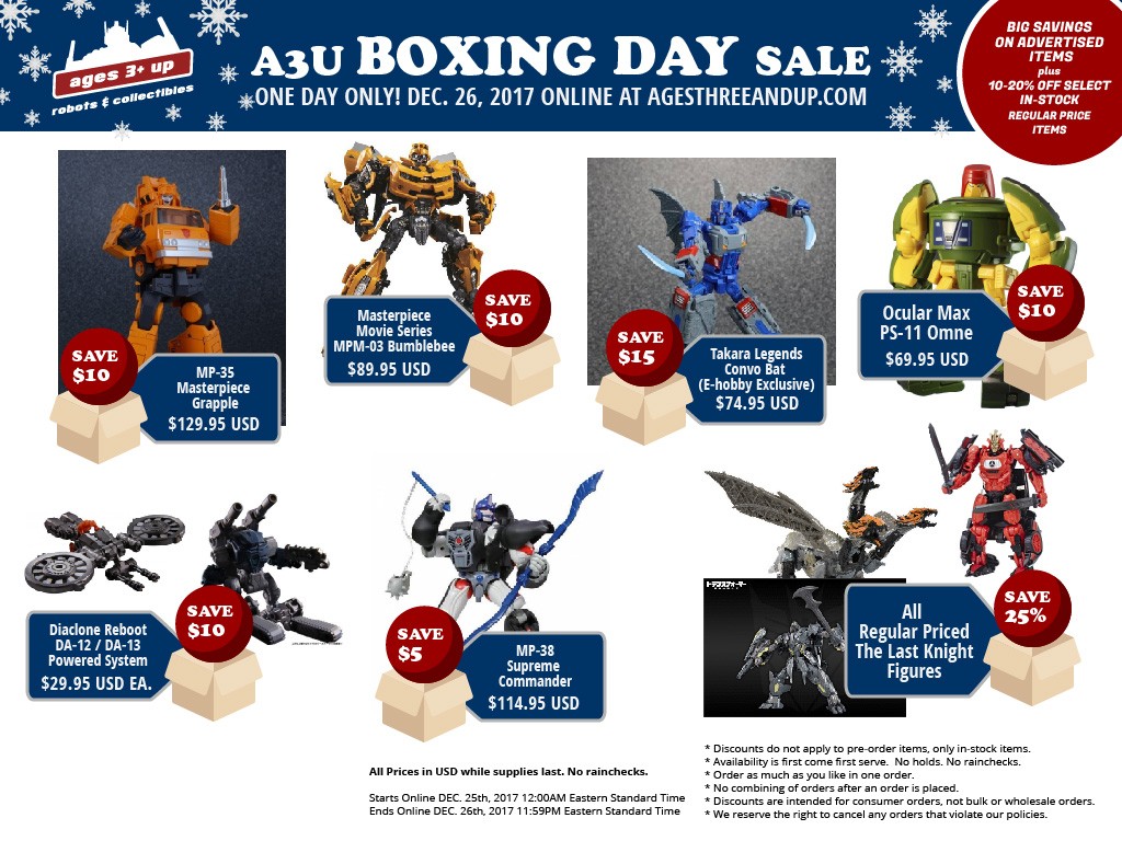 Transformers News: Ages Three and Up Boxing Day 2017 Sale