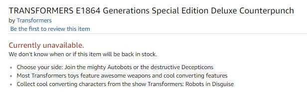 Transformers News: Listing for Generations Special Edition Deluxe Counterpunch on Amazon