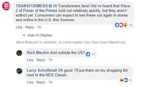 Transformers News: Hasbro Responds to Distribution Woes of Transformers Power of the Primes Wave 2