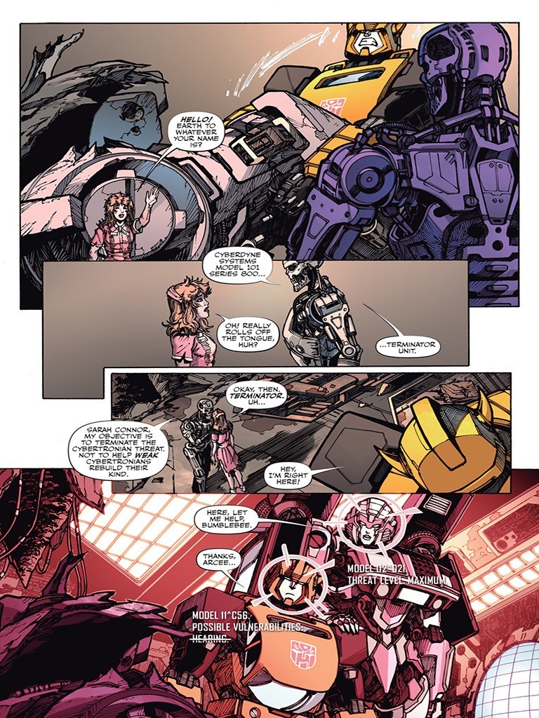 Transformers News: Transformers vs. The Terminator #3 Preview with 1980's Arcee and Velocity Design Art