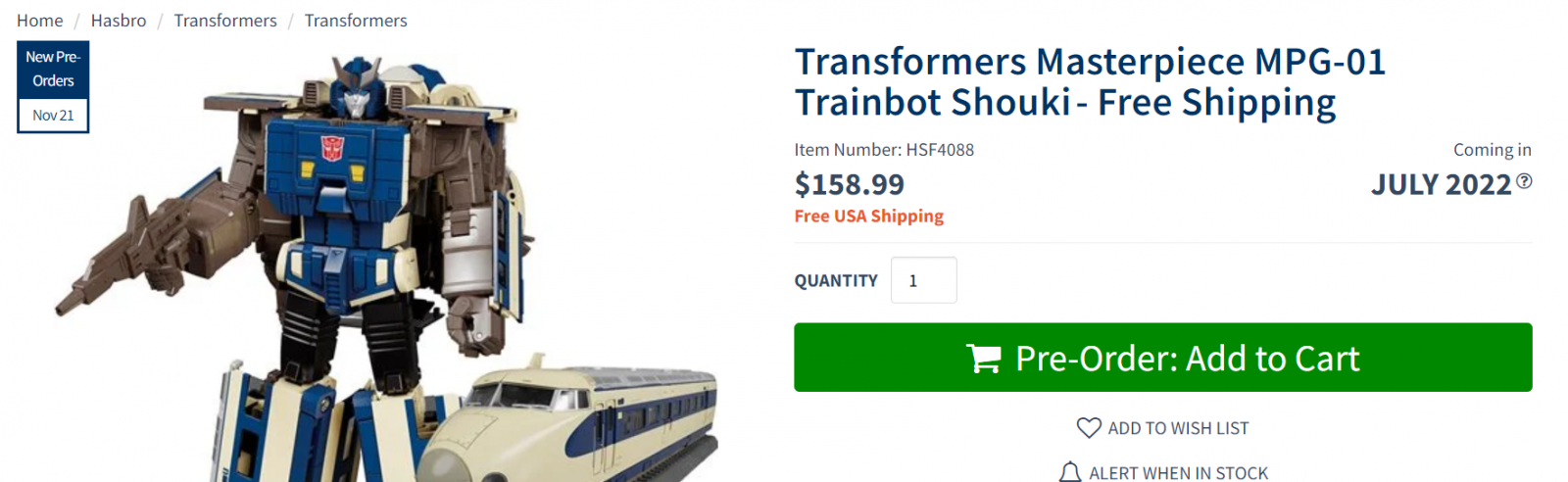 Transformers News: Price Drops Acrss the Board for MPG Shouki, $127 On Amazon Japan and $159 on Pulse and EE