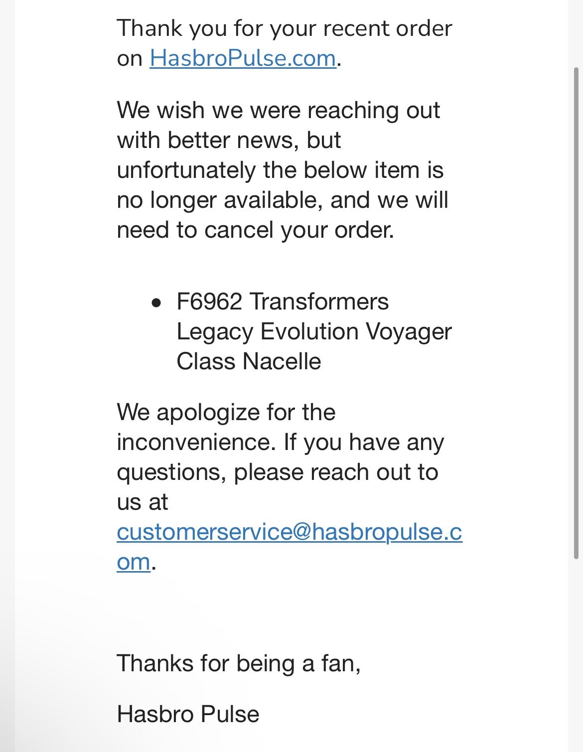 Transformers News: Hasbro Pulse is Cancelling Orders for Transformers Legacy Nacelle Transformers News: Hasbro Pulse is Cancelling Orders for Transformers Legacy Nacelle