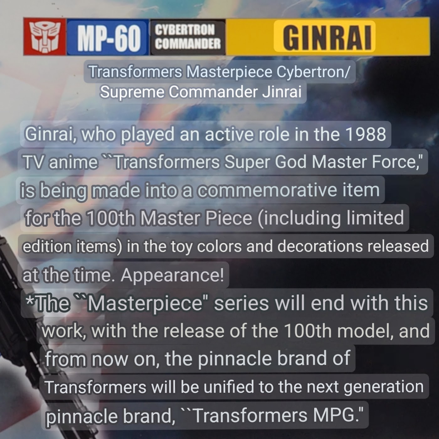 Transformers News: It's the End of the Road for the Masterpiece Line According to Takara Tomy